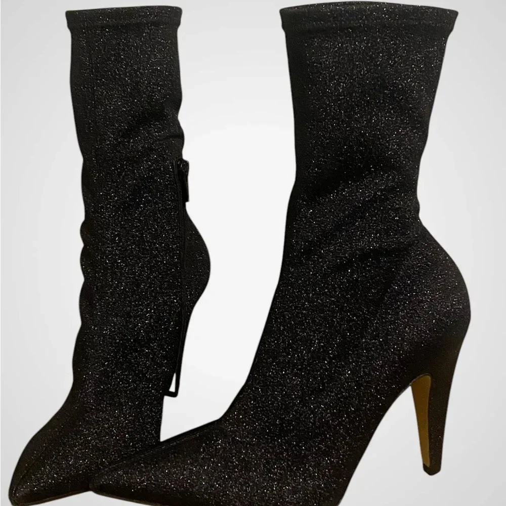 Giampaolo Viozzi ankle boot Luxe metallic black glitter sock boots NWOB size 7.5 - Picture 8 of 10
